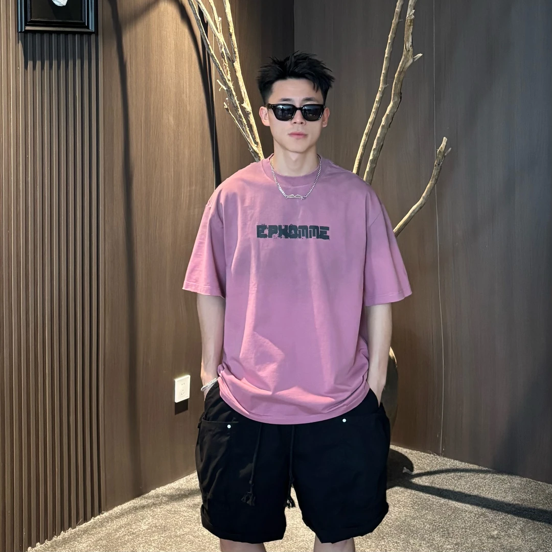 AAL夏季2025美式男生水洗吊染渐变喷马溜磨破百搭宽松T恤上衣079