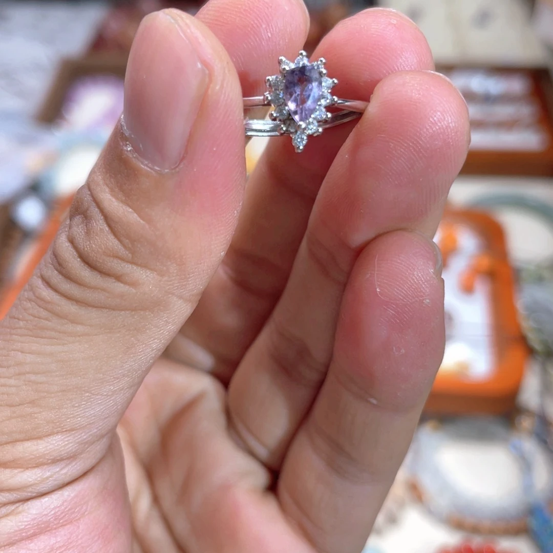 碧玺戒指银S925镶嵌水滴