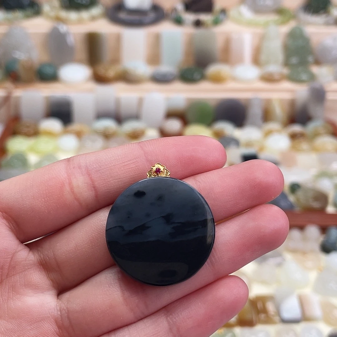 和田玉18K金镶嵌吊坠(不含链)