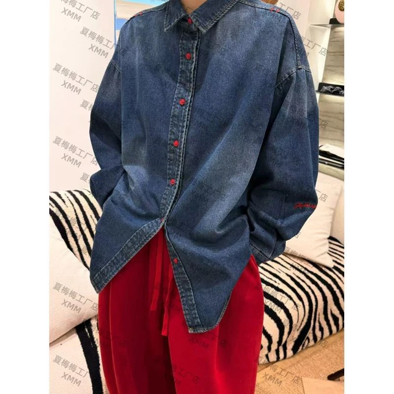 XMM.《抓绒大版牛仔衬衣》冬款抓绒时尚百搭休闲洋气牛仔衬衣GN7638