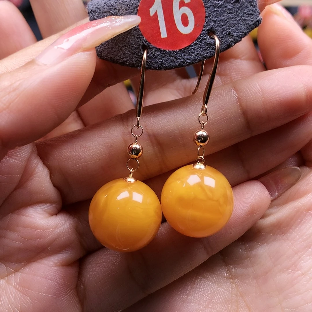 蜜蜡耳饰18K金镶嵌优****?耳坠