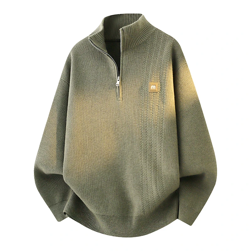 侨迪蒙拉潮牌高级感秋冬季男士针织衫加厚肌理感刺绣舒适立领毛衣