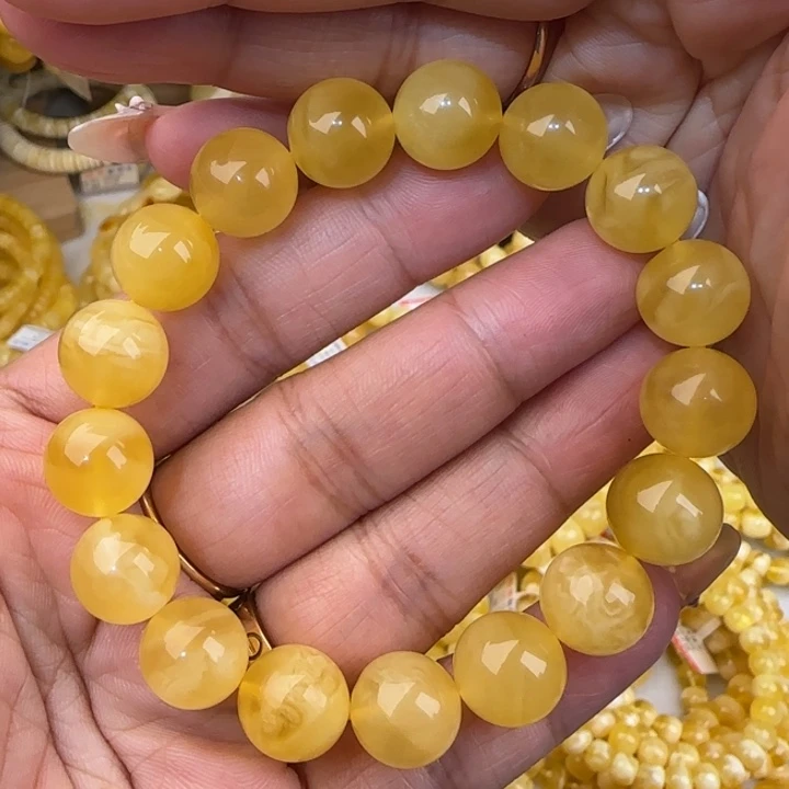 未镶嵌蜜蜡手链鸡油黄圆珠手串