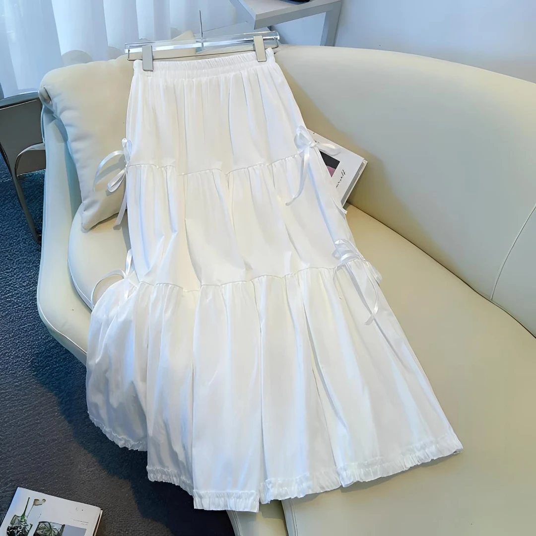 显瘦高腰儿童长裙白色半身裙夏季百褶裙甜美时尚洋气蛋糕裙小个子