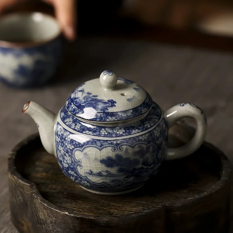 老陶泥冰梅山水陶瓷复古中式泡壶开窗茶壶