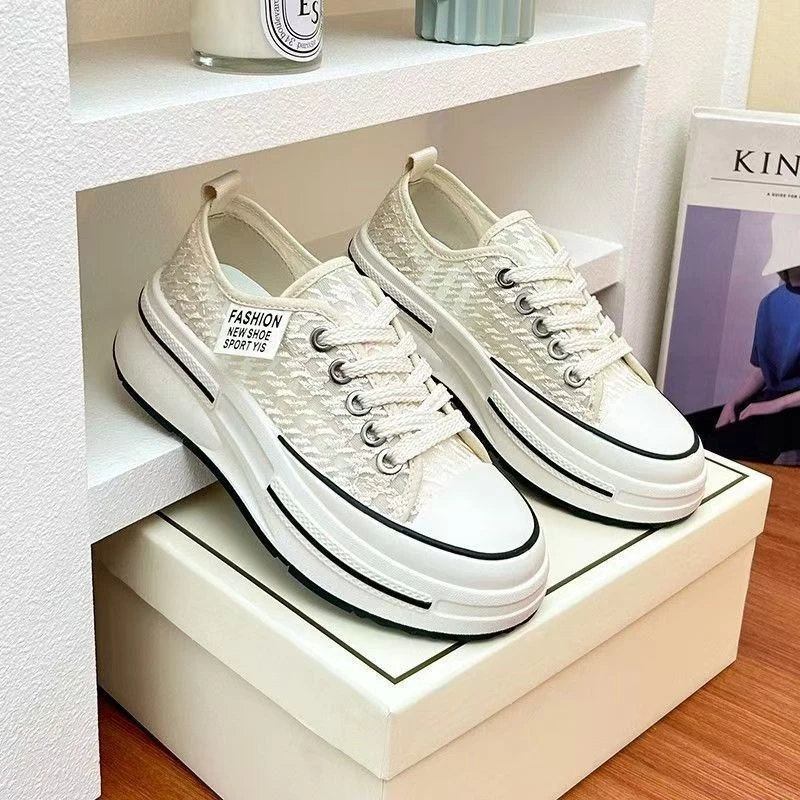 爆款蕾丝网纱镂空女鞋时尚休闲鞋2025夏季新款厚底增高薄款运动鞋