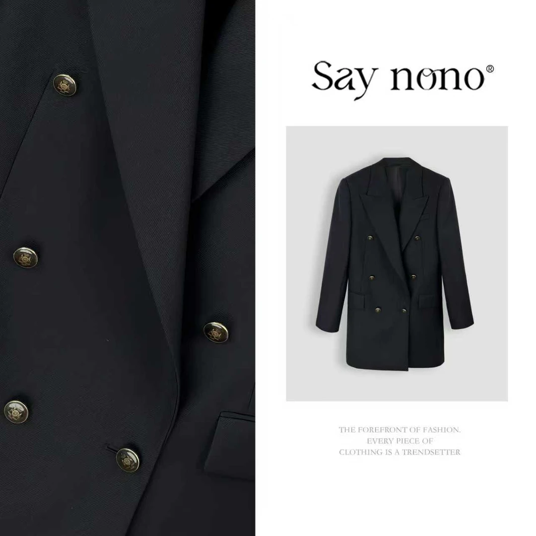 懒猫nono│Saynono 时尚气质双排扣设计修身休闲西装上衣Y09190R