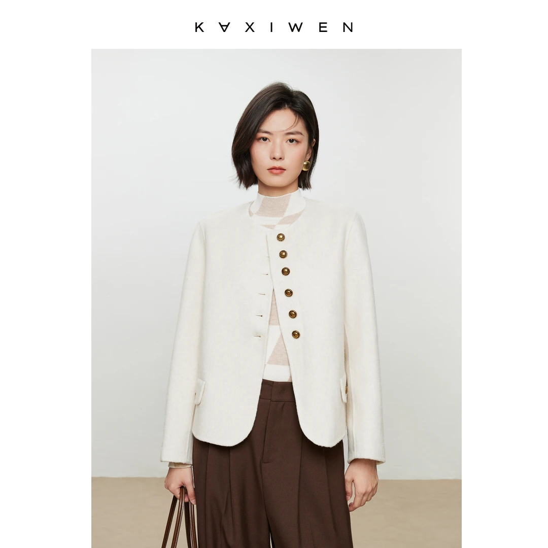 【爆款直降】复古优雅短外套圆领单排扣双面呢大衣K11ADS8831