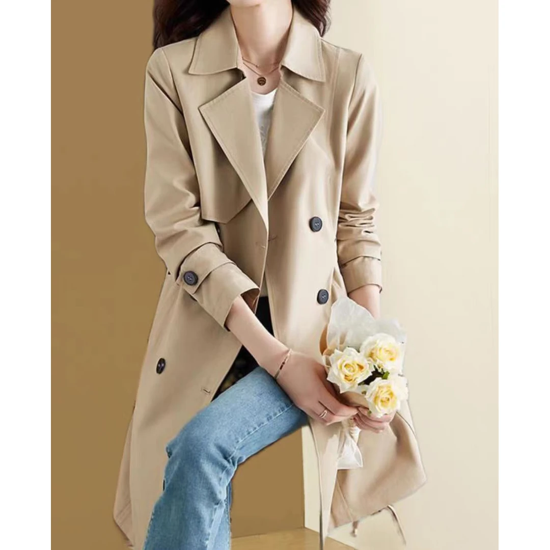 【RG1447】风衣女中长款2025秋冬新链韩版流行英伦风衣大衣