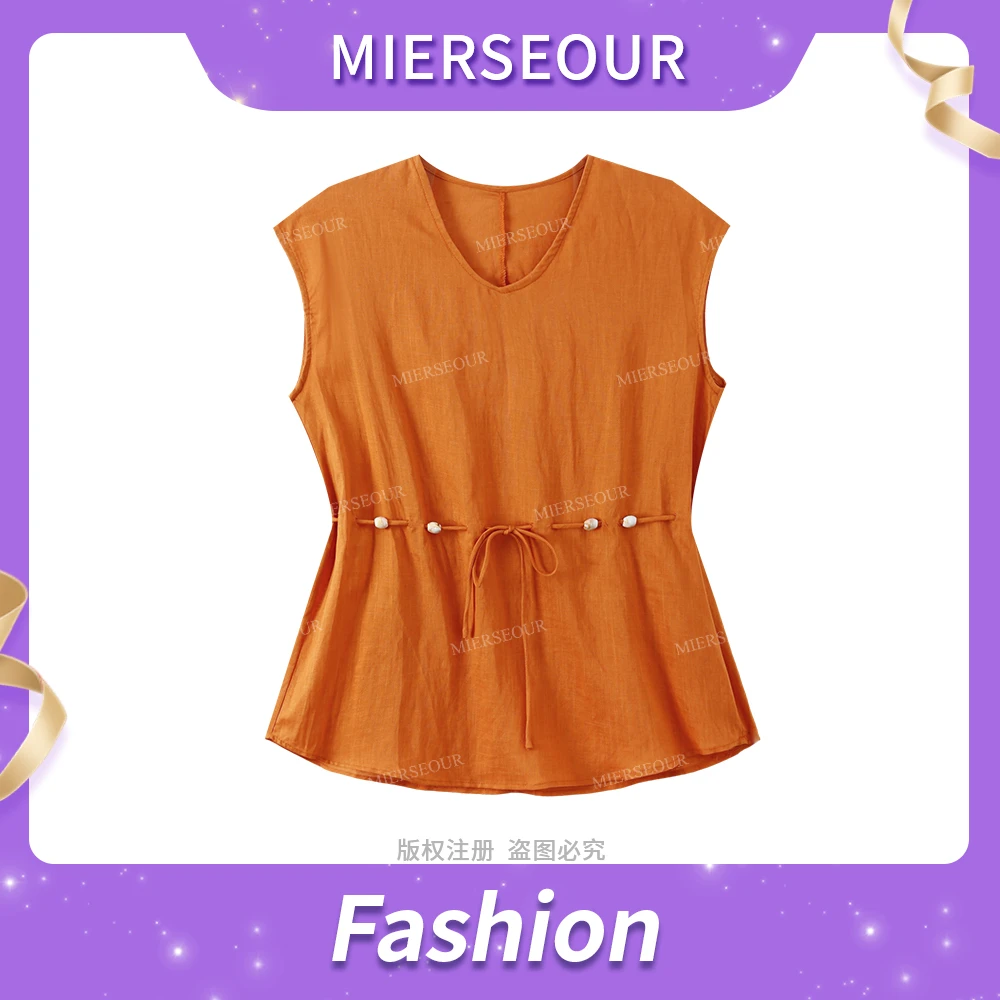 【镜廊絮语】复古老钱风串珠抽绳短袖上衣5700