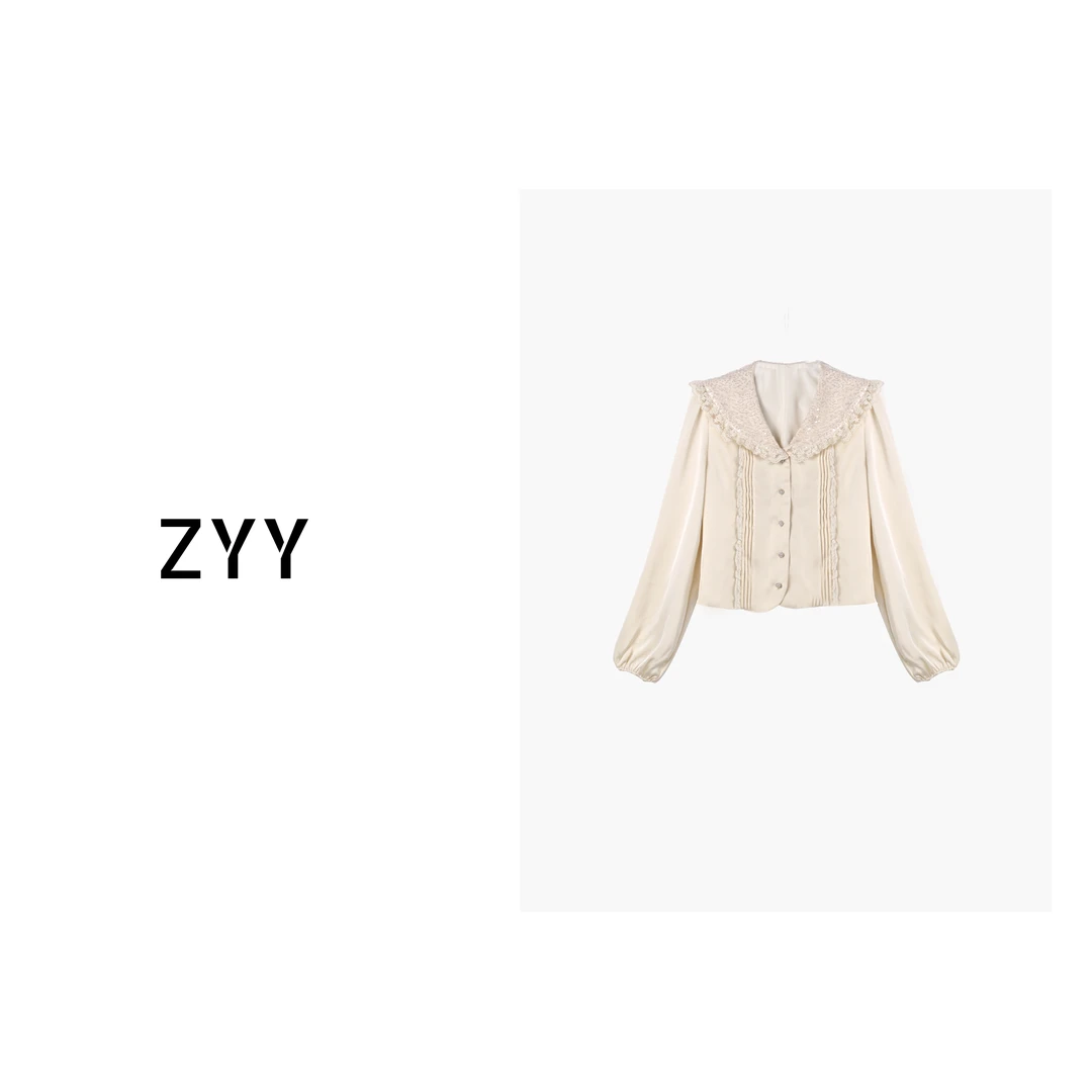 ZYY【云肆菲林】2025S/S新品重工闪片蕾丝华丽短款衬衫女X25CW295
