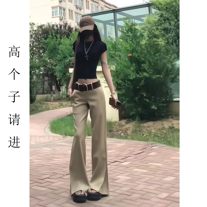 裤长112cm高个子加长卡其色女夏季低腰宽松显瘦垂坠感阔腿西装裤