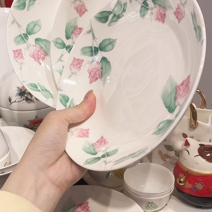 瓷片玫瑰7寸3个深盘