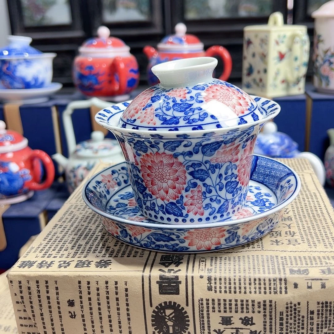 摆件陶景德镇陶瓷盖碗