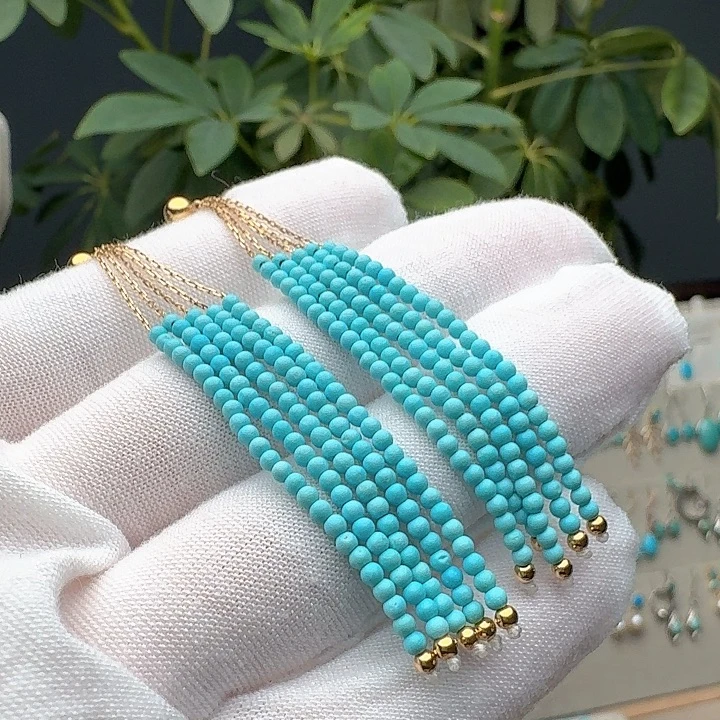 绿松石18K金镶嵌耳饰耳环