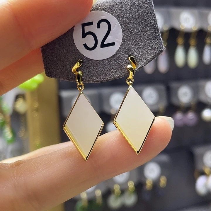 和田玉银S925镶嵌耳饰