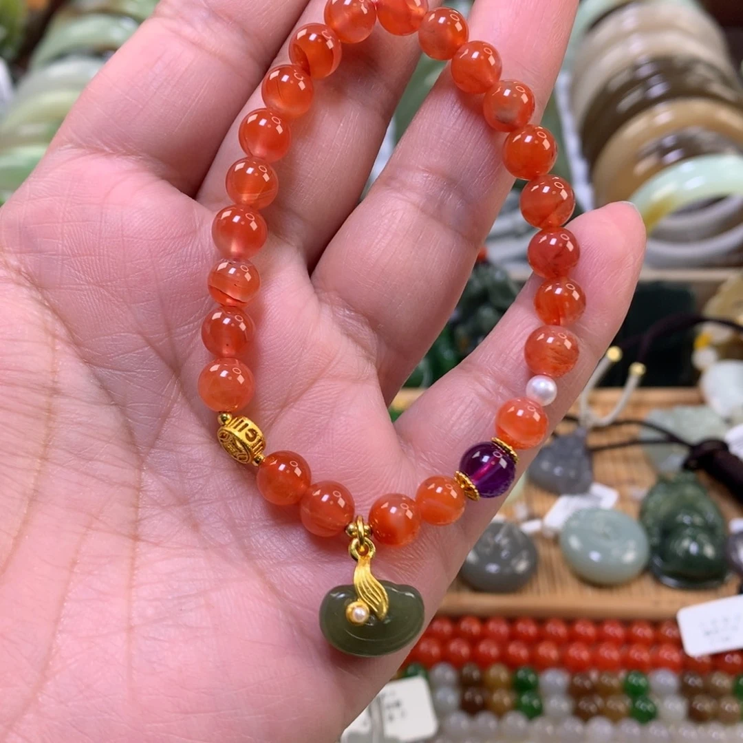 南红玛瑙未镶嵌手链卡0.7