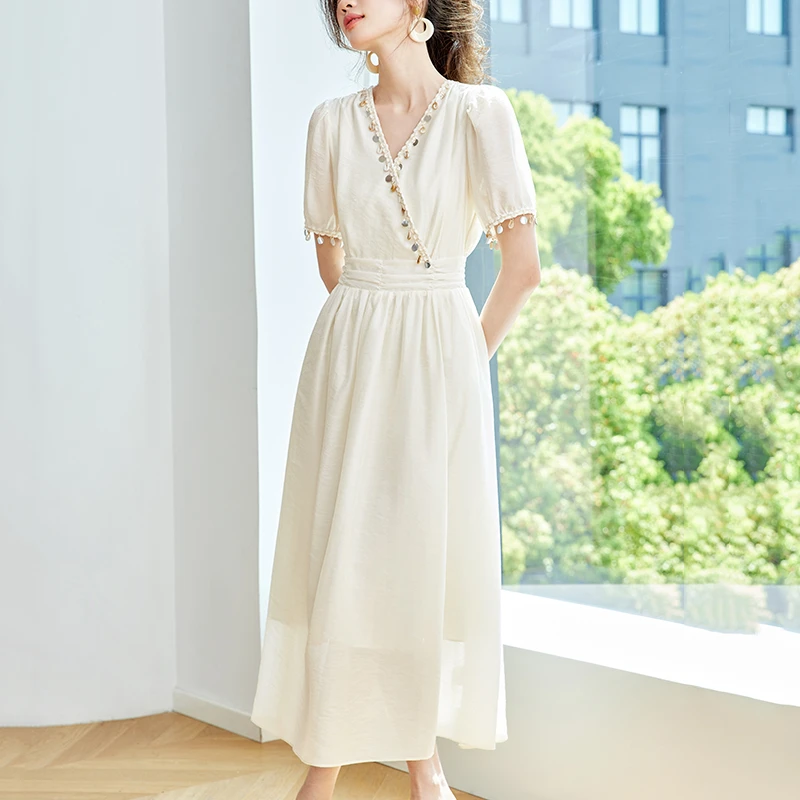 简单大方的连衣裙夏季气质收腰设计感裙子2025新款雪纺长裙高级感