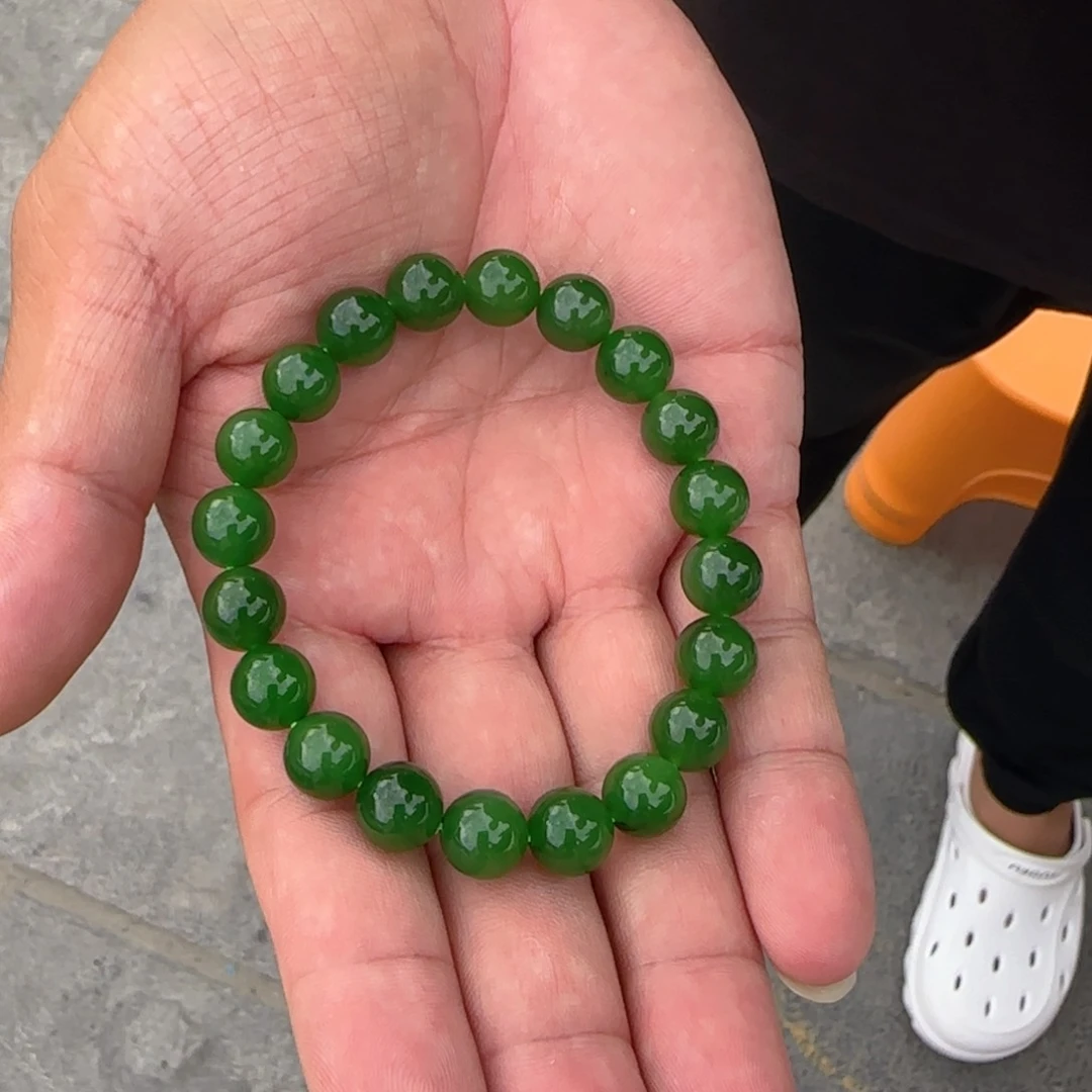 手链未镶嵌和田玉俄碧纯天然色标阳绿卡10