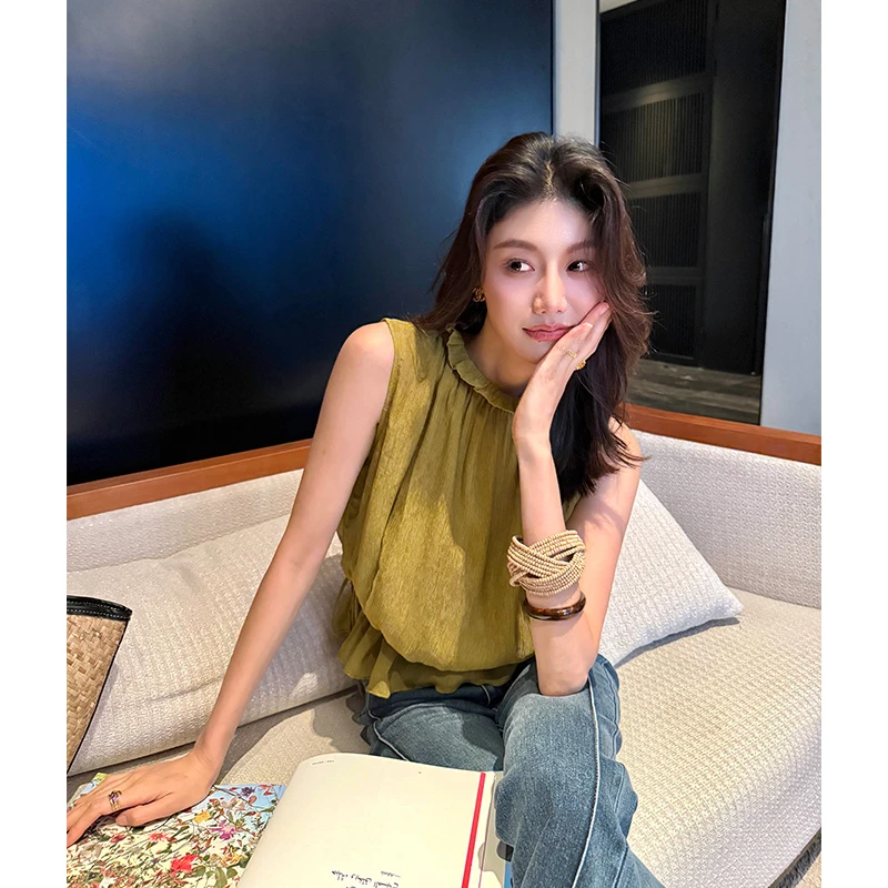 【ALONE SAVOR】龍喜儿 拥境 设计感褶皱荷叶花边衬衫小衫Z453