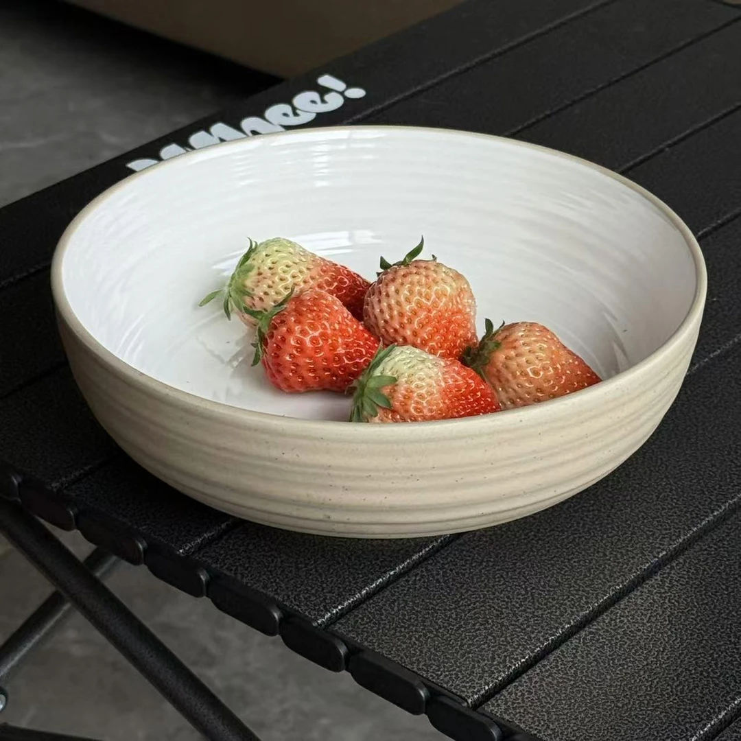 w16 复古8.5寸大汤碗豆沙色浅碗  微瑕 凑满20发货