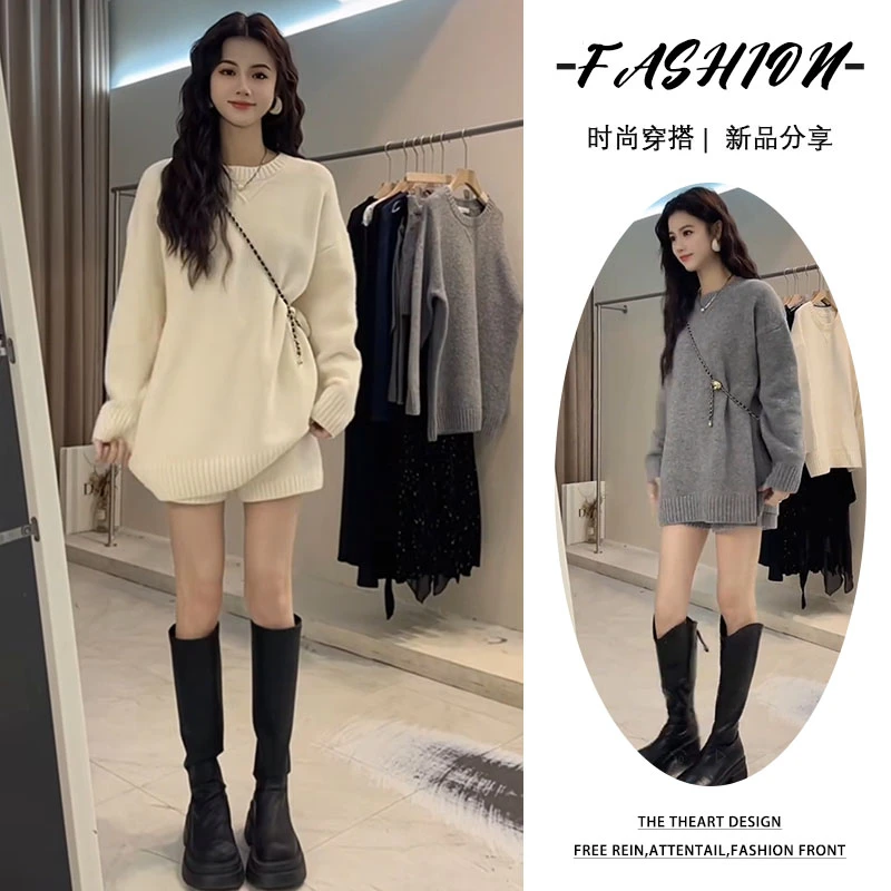 早春一整套女装2025新款韩版针织宽松套头毛衣高腰显瘦短裤两件套