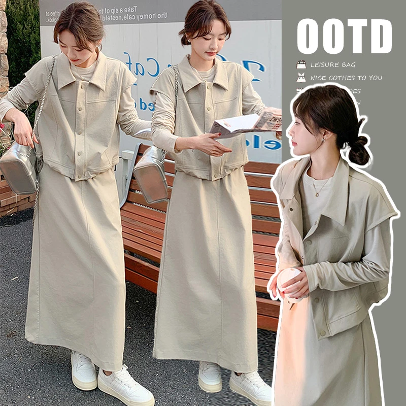 爆款孕妇装女森系复古港风秋季通勤时尚套装高级感休闲两件套秋装