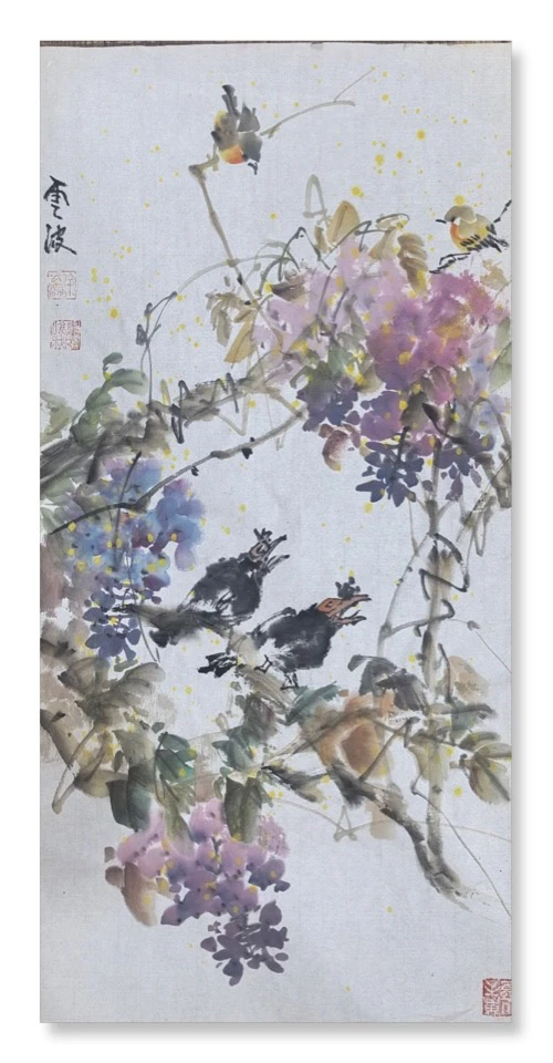 四尺四开竖幅国画紫藤（不裱，粉丝价格），适合玄关客厅装饰字画