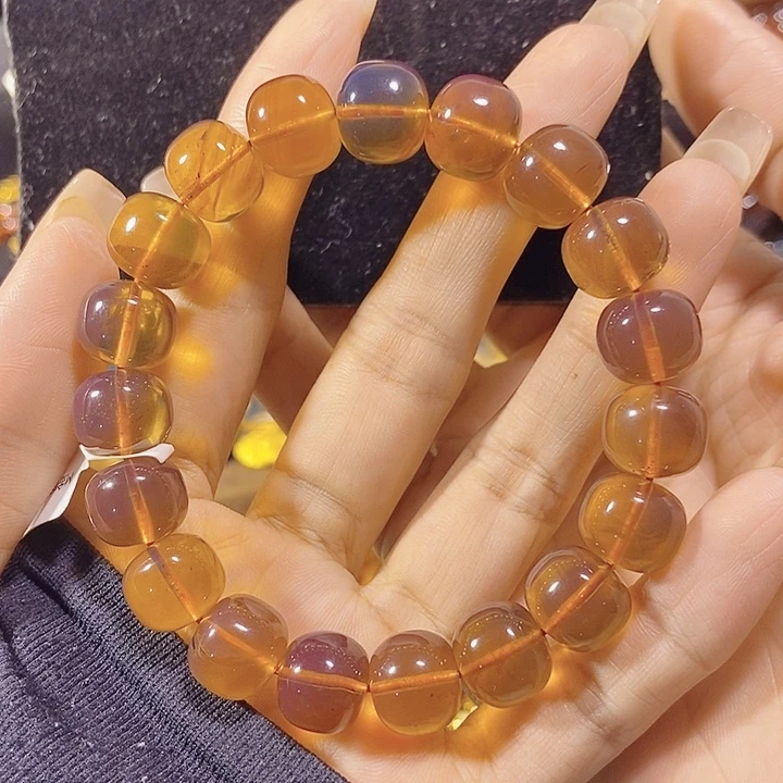 琥珀未镶嵌珠宝奇石棕红老型手串12