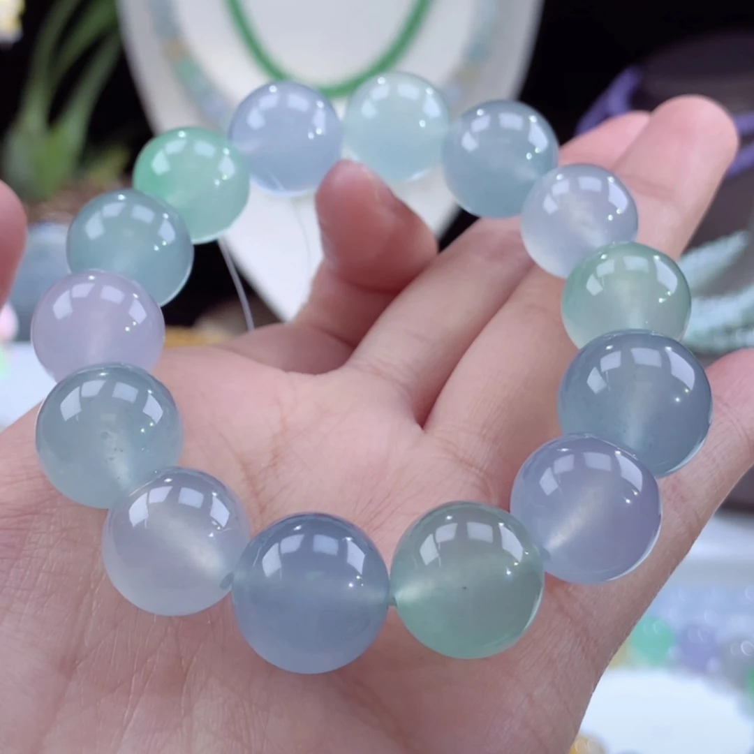 镇店之宝传承收藏级缅甸翡翠A货马卡龙手串卡14-16mm