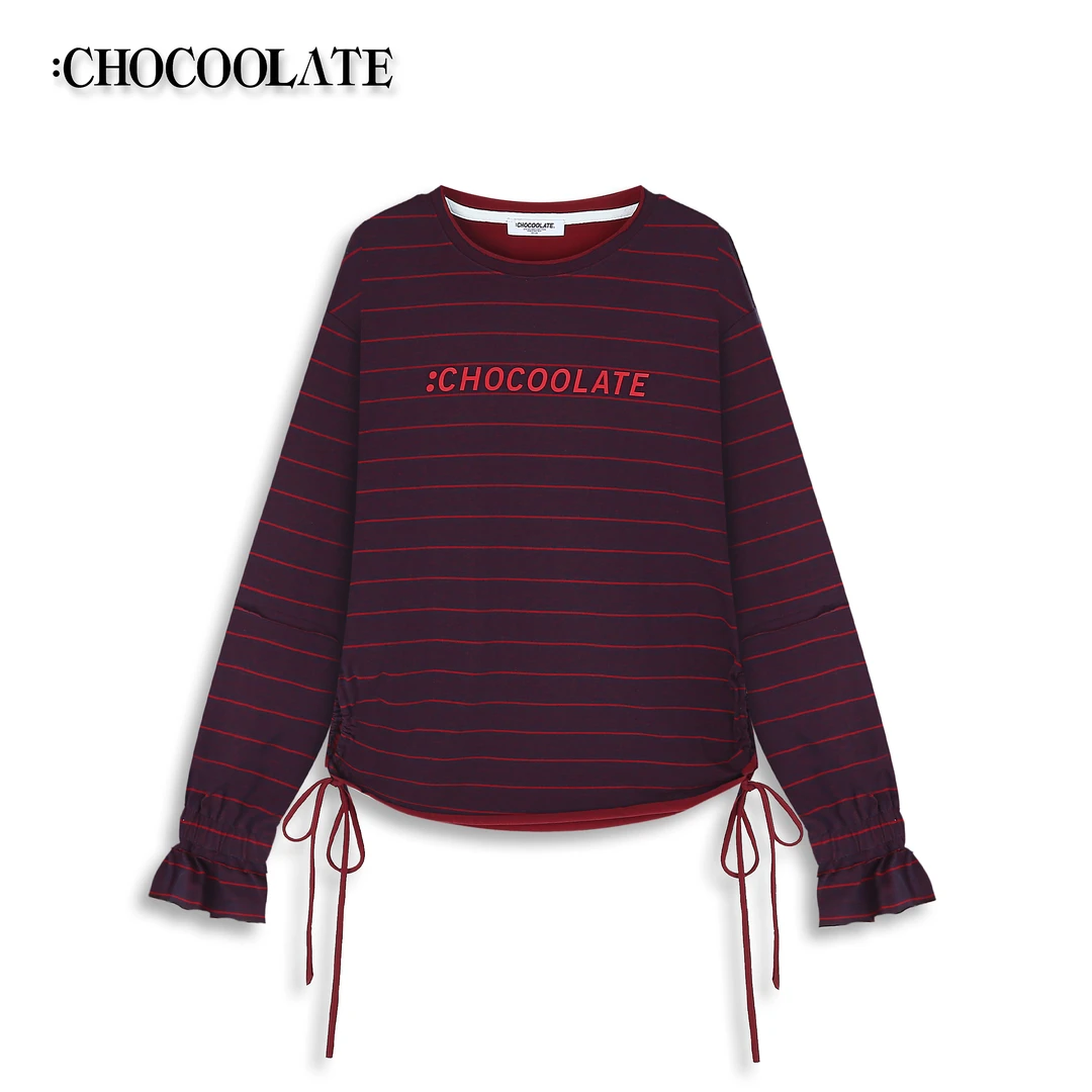 it：CHOCOOLATE撞色条纹立体字母烫画抽绳长袖T恤CCLLTXKL62980