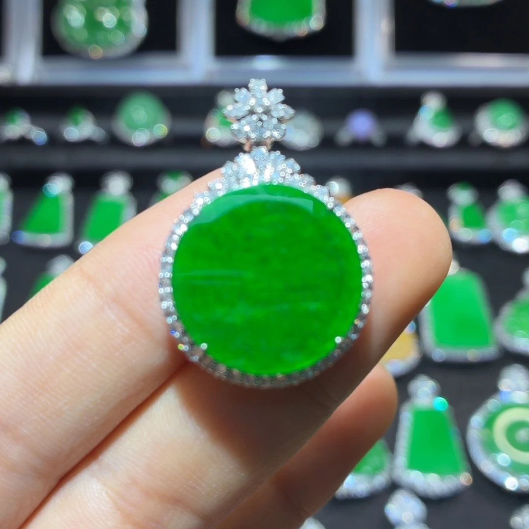 翡翠18K金镶嵌吊坠(不含链)翡翠