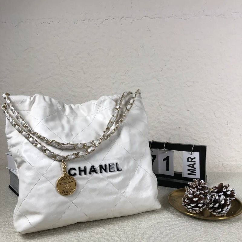 95新 Chanel/香奈儿 白金黑色logo22Bag小号 垃圾袋 底长30 芯片