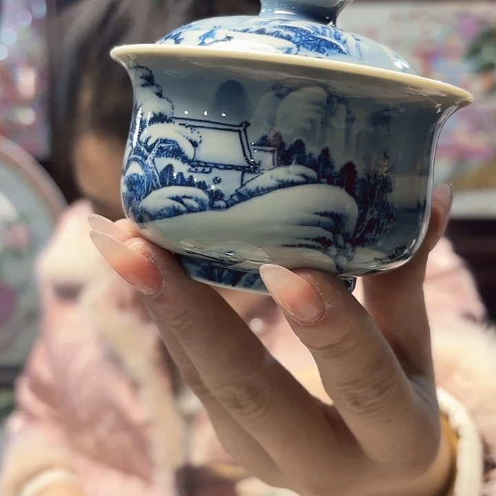 陶摆件景德镇高温黄希希2才盖碗