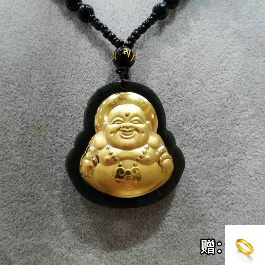 【刚总专属】足金镶嵌和田玉大肚弥勒佛公吊坠