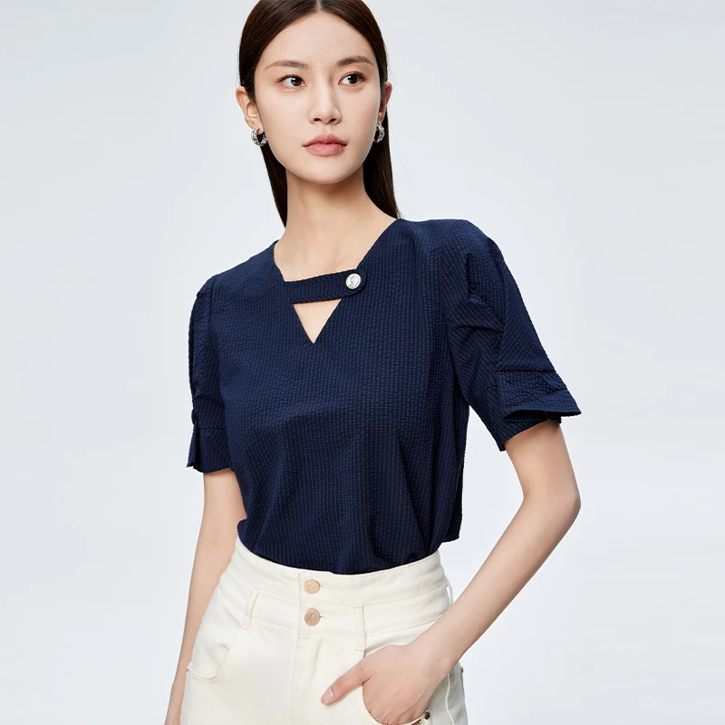 V领短袖休闲T恤女152S1160