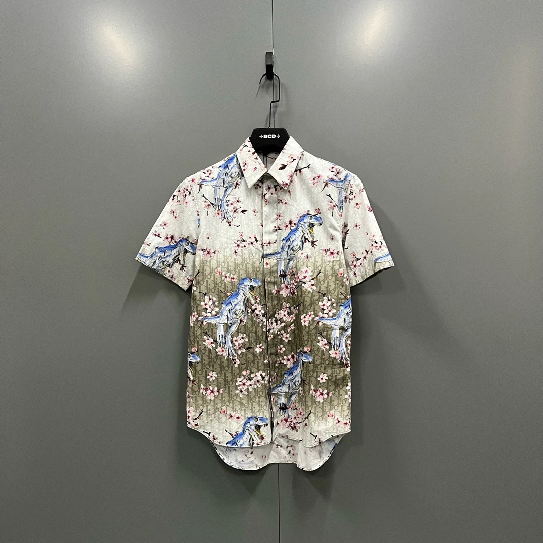 95新 DIOR/迪奥 (ll) 迪奥 空山基 樱花霸王龙短袖衬衫 37码