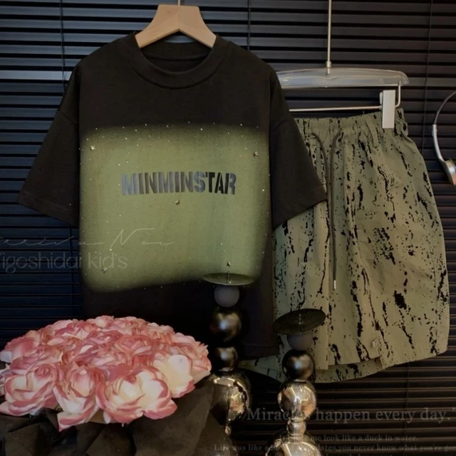 男童夏季短袖短裤套装2024新款男孩休闲酷帅T恤男宝宝上衣痞帅潮6