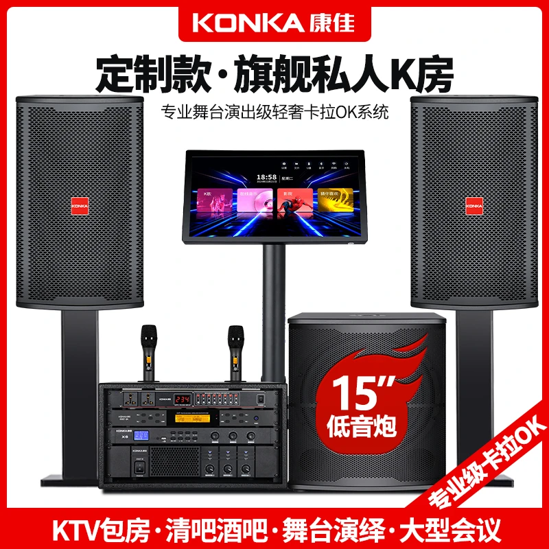 Konka/康佳12寸专业音响套装卡拉ok话筒大功率功放轻奢专业级音箱