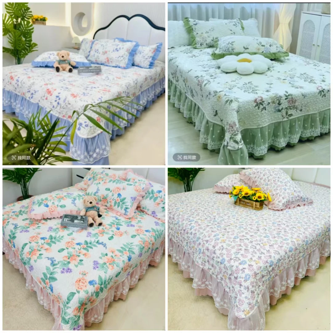 【升级款床盖】春夏新款有氧提花小清新蕾丝花边防滑床盖w