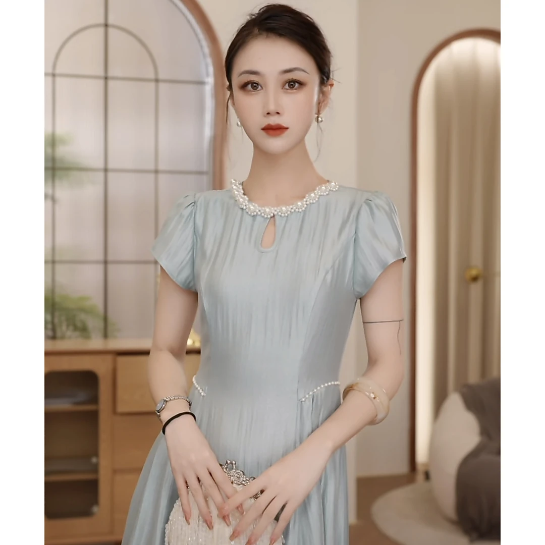 【CICI&GERTCOREL】湖面微光 设计感钉珠偏光收腰连衣裙CC242L1298