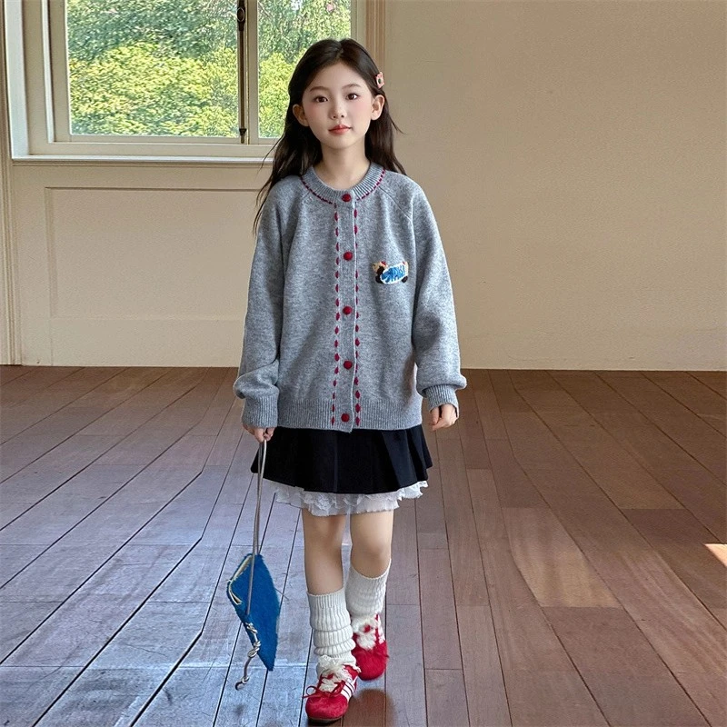 女童毛衣外套2025新款秋季青少年女孩超好看上衣儿童针织开衫秋装