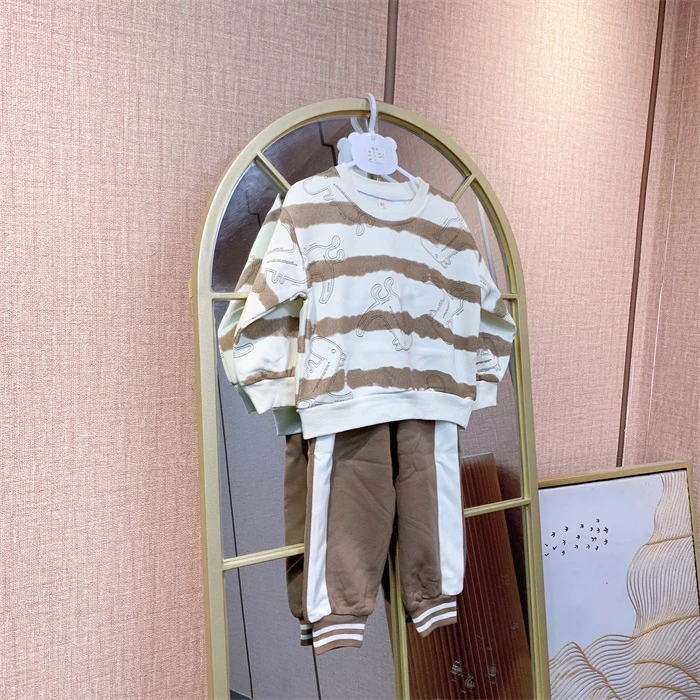 AE181   宝宝咖色条纹单层长袖套装 春款