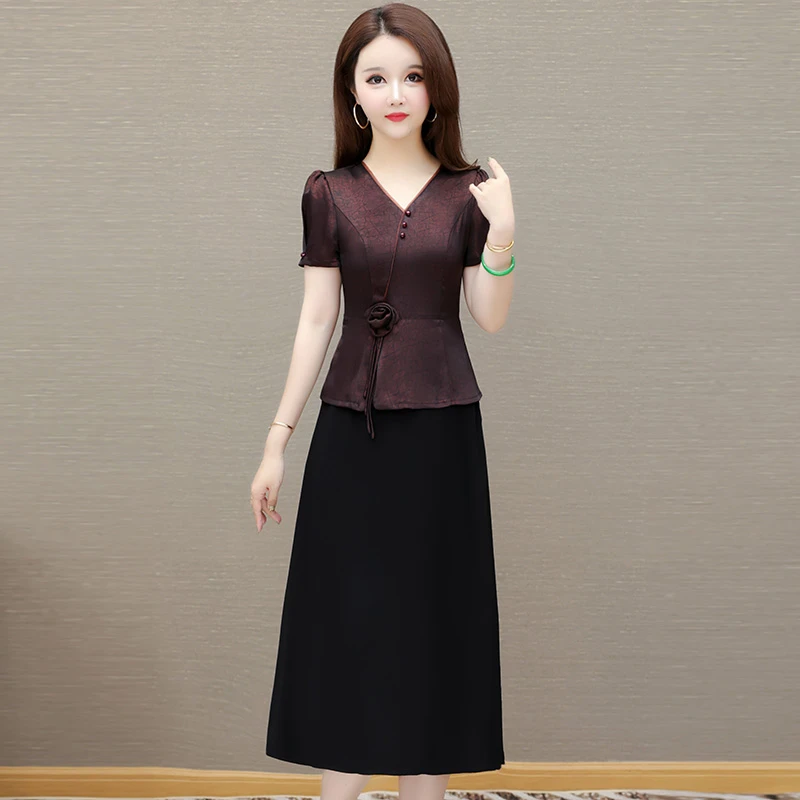 新中式国风旗袍连衣裙气质妈妈减龄 高级感广州十三行假两件套装