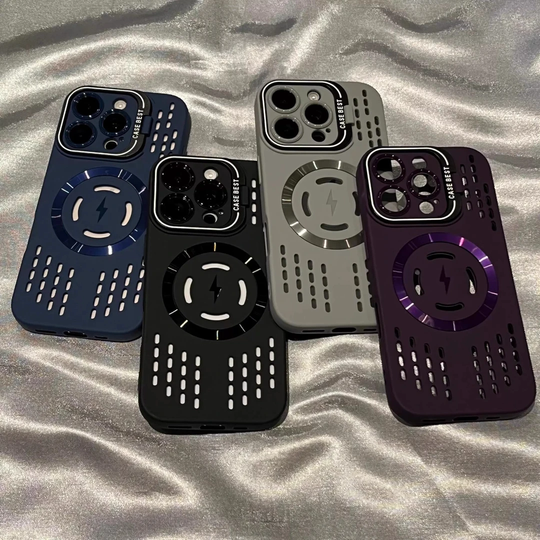 适用iphone16promax手机壳苹果15保护套14镂空全包磁吸支架散热壳