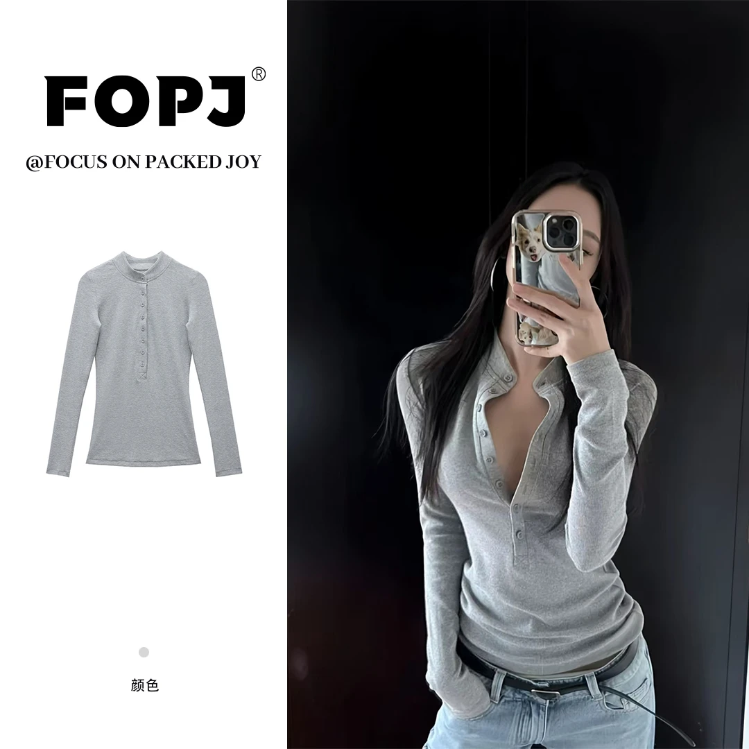 FOPJ春秋季新款纯色t恤内搭可外穿洋气时尚修身百搭女打底衫上衣
