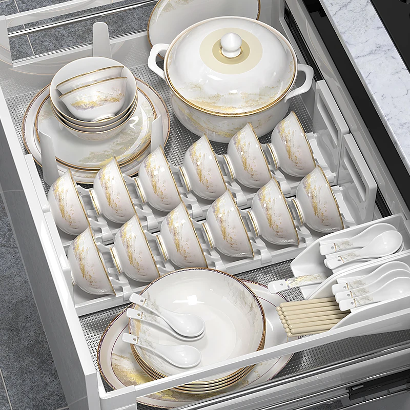 【洛威】金色海岸56+4件十人食陶瓷餐具套装景德镇高颜值家用送礼