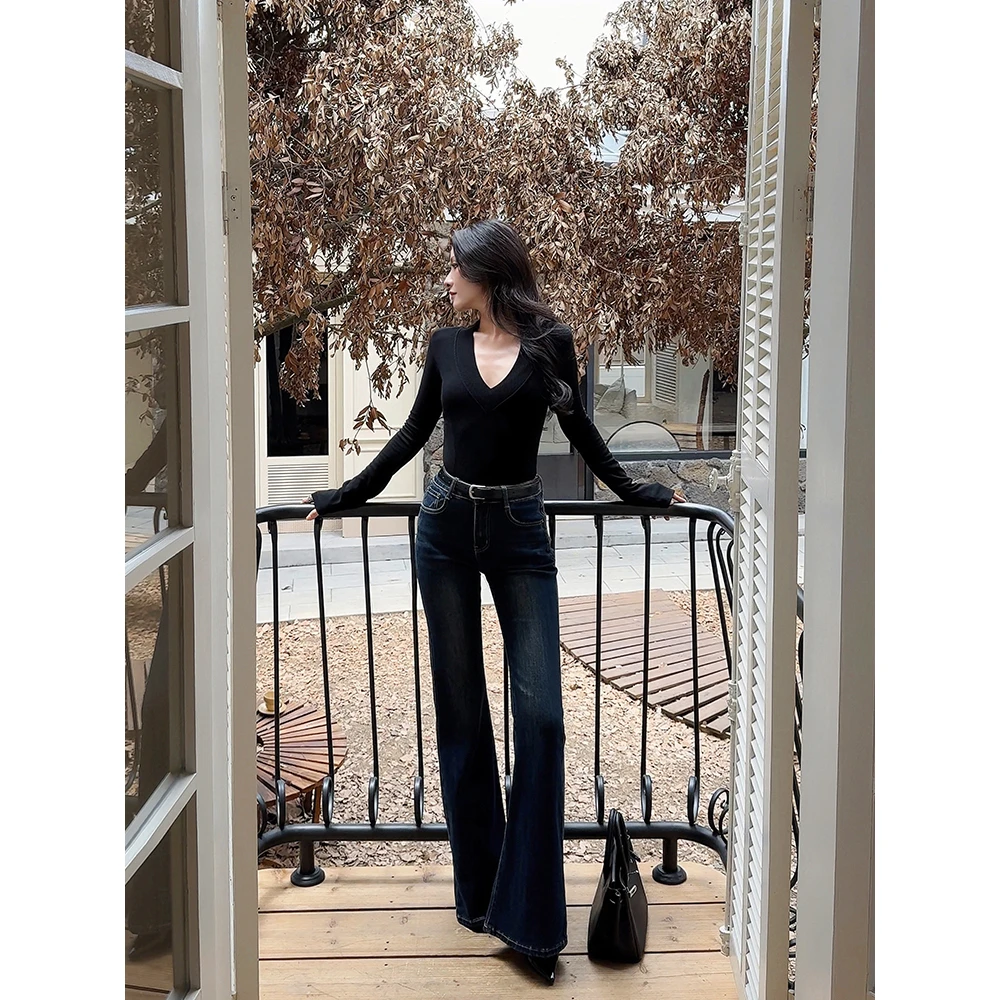 新款微喇牛仔裤女2025新款修身显瘦时尚有弹早秋穿搭秋冬女装