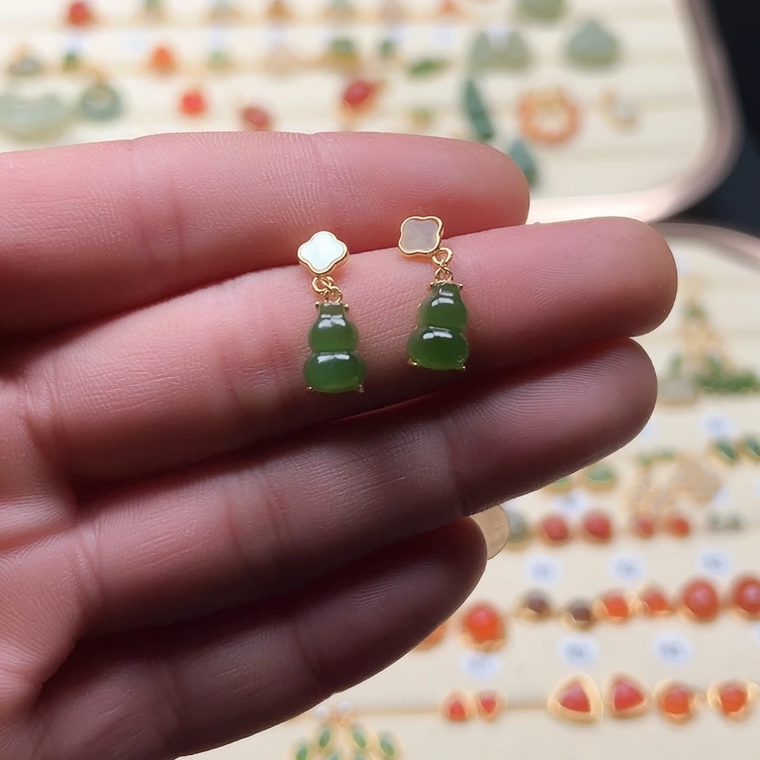 和田玉耳饰银S925镶嵌