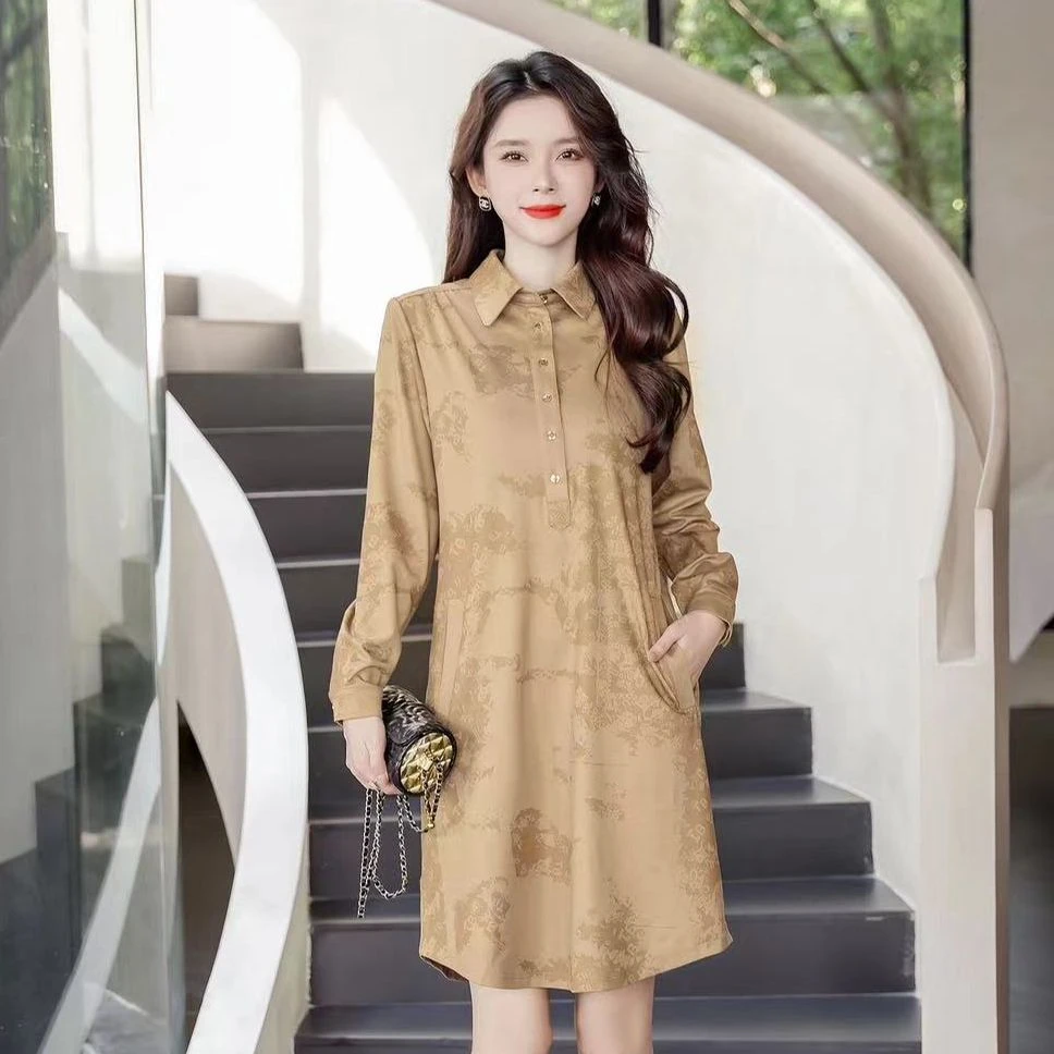 时尚英伦风涂鸦休闲女长袖连衣裙175929